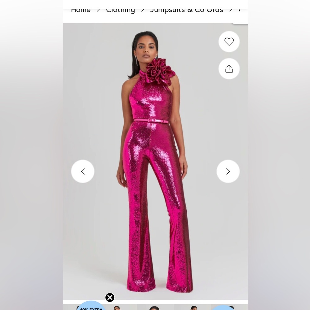 NADINE MERABI Pink Sequin Jumpsuit with Ruffle Detail